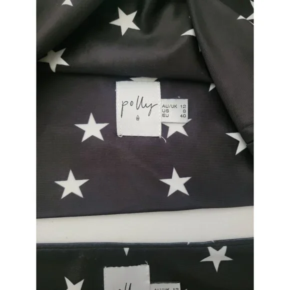 POLLY Black & White Star Print High-Waisted Strapless Bikini Set Size 8 US - Picture 4 of 9